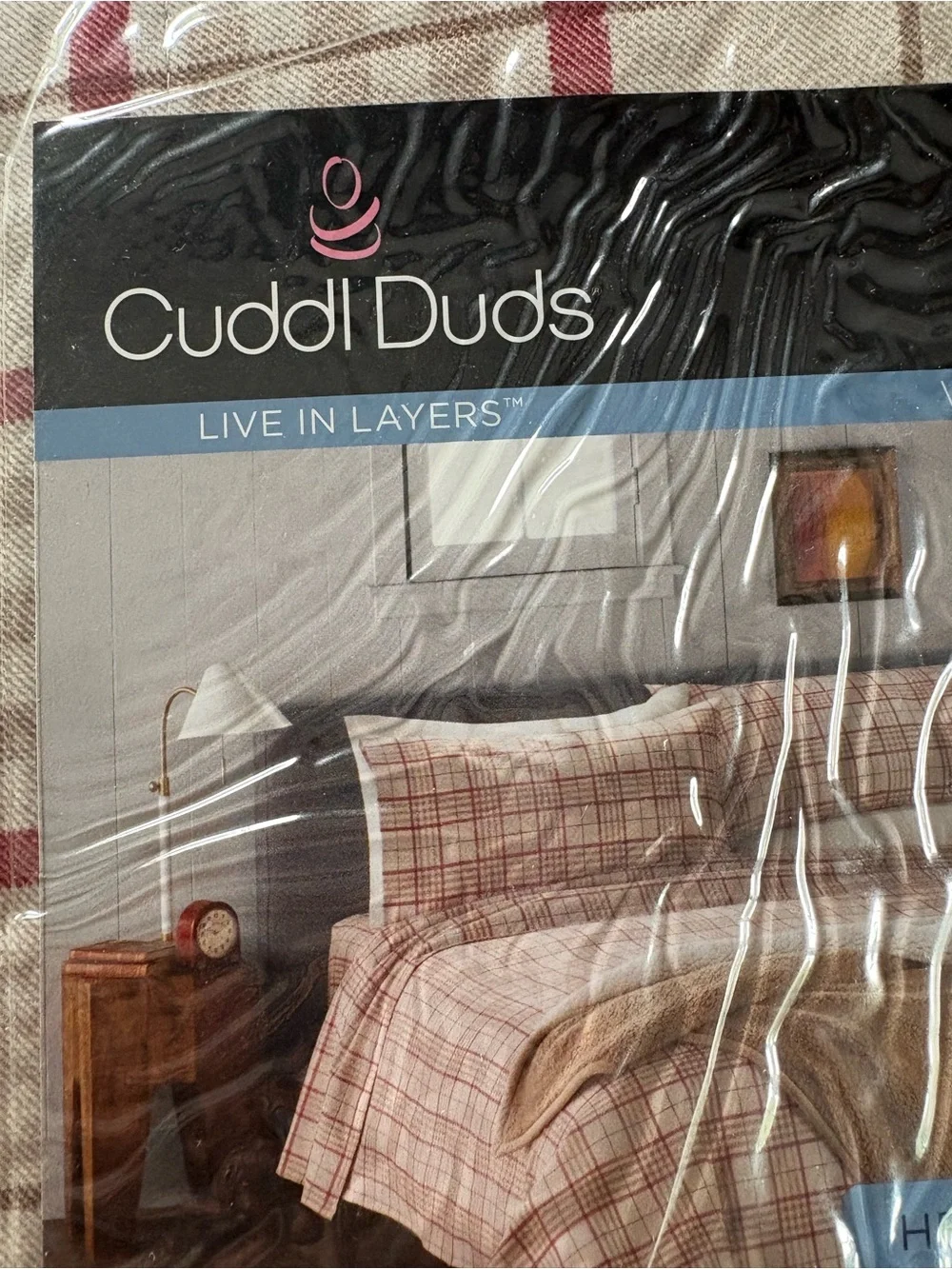 Cuddl Duds Khaki Plaid Sheet Set with Red Windowpane